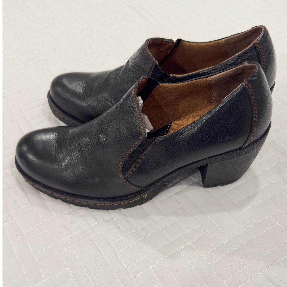 B.O.C. Born Concept Black Leather Block Heel Clogs Loafers Size 9.5‎